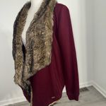 Hollister Burgundy Faux Fur Trimmed Open Front Cardigan Size Small Photo 1