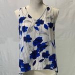 W5 Sheer White, Blue, and Black Floral Tank Top Size Small Photo 0