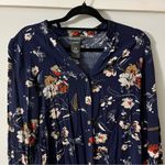 Suzy Shier  Floral Navy Blue pattern dress SZ SP optional roll up sleeves Photo 1