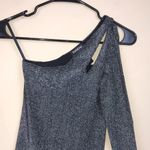 Bebe NWT Women’s Silver Metallic Lurex Black One Long Sleeve Cut Out Bodysuit Photo 1