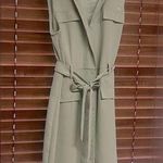Sharagano Wrap-Front Trench Dress | Sage Green Size 12 Sleeveless Midi Photo 0