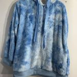 Womans Hoodie Large Blue White 1/4 Zip Fluffy Pullover Photo 0