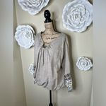 Entro Long Balloon Sleeved Tan/Cream Oversized Mixed Media Blouse Size S Photo 4