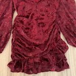 For Love & Lemons Penelope Mini Dress Long Sleeve Deep V Size Small Wine Red Photo 13