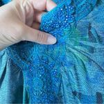 One World  Blue Embroidered Rhinestone Y2K Tunic Blouse Womens L Maximalist Top Photo 6