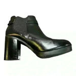 Christian Siriano black chunky block heel gold strap ankle boot size 10 Photo 10