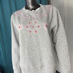 Speculation Womens Sweatshirt M Gray Pink Floral Embroidered Crewneck Pullover Size M Photo 0