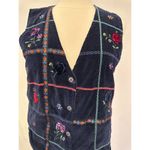 Vintage 90s Navy Blue Velour Velvet 100% Cotton Floral Patchwork Vest Size L Size L Photo 1