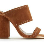 DKNY Lilina Sandal Dark Cognac Suede Size 8 Chunky Heel Square Toe Shoe Grommets Photo 0