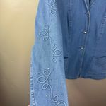 Escada Fitted Denim Blazer Jacket with Embroidery/Rhinestones Size 42 Blue US 12 Photo 4
