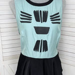 Bar III  Vintage Tribal Pattern Mixed Media Peplum Hem Sleeveless Top Teal Black Photo 0