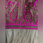 Meena Bazaar Embroidered Gown Anarkali Dress Gold & Hot Pink Photo 6