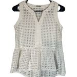 Halogen White Netted Cotton Knit Sleeveless Peplum Style Blouse Women Sz XS Photo 0