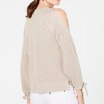 INC  International Concepts Metallic Split Sleeve Pullover Sweater Tan Small Photo 4
