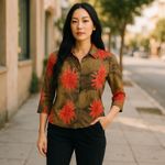 Alberto Makali Vintage  Y2K Crinkle Abstract Sequin Blouse Brown Pink Small NWOT Photo 12