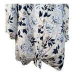AB Studio  Blouse Womens Size XXL Blue White Short‎ Sleeve Eyelet Tie New Photo 2