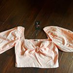 Kikula Pink Tie Front Puff Sleeve Crop Top Blouse Photo 0