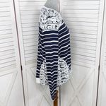 Hazel Crochet Lace Detail Striped Long Sleeve Shirt Blue White Small Photo 2