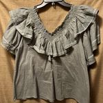 Something Navy  Woman’s Felix Ruffle Top Size Small Olive Green Photo 4