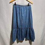 Vintage Union Label Blue Denim Midi Skirt Ruffle Cottage Prairie Boho‎ 6 Western Photo 1