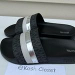 Michael Kors Black Brandy Slide Metallic Striped Sandal Photo 1