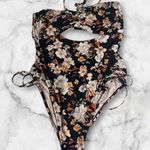 Shade & Shore Floral One Piece Swimsuit Halter Keyhole Bandeau Side-Cinch M Photo 0