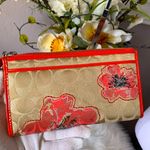 Coach RARE  Poppy Flower Signature Sequin Coral Patent Leather Photo 2