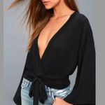 Free People  That’s a wrap black flowy boho bell sleeve wrap top sz XS Photo 0