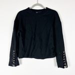 Paige  Manon Crewneck Pullover Sweatshirt Cotton Buckle Sleeve Detail Black XS Photo 0