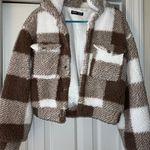 SheIn White & Brown Plaid Jacket Photo 0