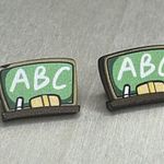 Handcrafted NEW ABC Chalkboard teacher wood earrings Green Photo 2