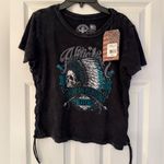 Affliction American Customs Vision Quest Top Women's Black Tee Size Medium Photo 3