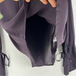 Paige Calissa Lightweight Long Bell Sleeve Tie Neck Keyhole Top Black Cherry Photo 8