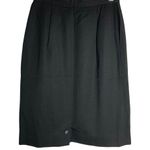 Vintage 90s Wool Blend Pencil Skirt S Black Kick Pleat Pockets Button Closure Photo 2