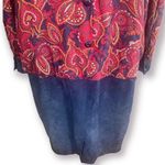 Vintage 80s Dress Silk Suede Leather Paisley Print Drop Waist Burgundy Plus Size Blue Size 18 Photo 4