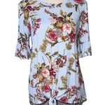 Acting Pro  medium blouse hi low tie front short sleeve blue floral print soft Photo 0