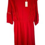 Ruffle crochet lace red elastic waist 3/4 sleeve lightweight lined midi dress Size L Photo 2