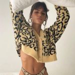 For Love & Lemons Frankie Leopard Fuzzy Tan & Black Cardigan Size S Photo 1