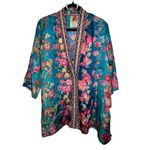 Johnny Was STALLION YENA KIMONO Reversible Silk Colorful Floral Beaded Medium Photo 3