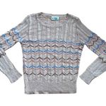 Vintage College Town Chevron Striped Scoop Neck Long Sleeve Lightweight Sweater Tan Photo 0