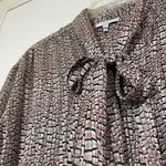 Reiss  Pink Chiffon Button front long sleeve tie collar metallic trim blouse US 6 Photo 2