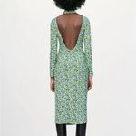 ZARA  Open Back High Neck Midi Length Green Floral Dress size L Photo 4