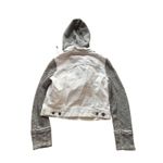 Free People  White Denim Jacket Gray Knit Hoodie Combo Distressed Cropped XS Photo 1