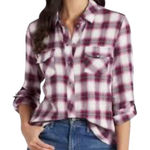 Kut From The Kloth  Plaid‎ Snap Down Shirt Roll Tab Women Size Medium Petite Photo 0