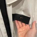 Vintage 80’s funky collar white silky blouse black trim art deco chunky jewel Size 12 Photo 6