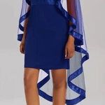 Formal Prom Dance Party Blue Mesh Shawl Cape Satin Sleeveless Fitted Mini Dress Size 1X Photo 0