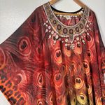 Rima Boho Artsy Multi Color Embellished Kaftan Dress Beach Cover Size OS Red Photo 7