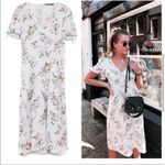 ZARA Light Blue Floral 100% Linen Midi Dress Size Small Photo 2