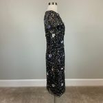 Adrianna Papell Sequined Floral Midi Sheath Cocktail Dress Sparkly Black Size 4 Photo 2