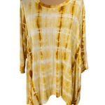 Green Envelope Knit Top Size 1X Yellow White Tie Dye Stretch Photo 0